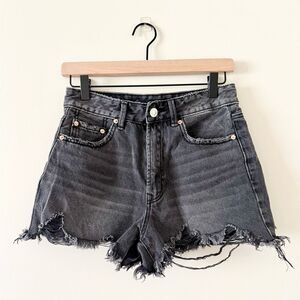 Stradivarius High Rise Distressed Denim Shorts in Washed Black - Size 4